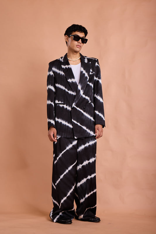 Black & White Tie-Dye Oversized Suit Set