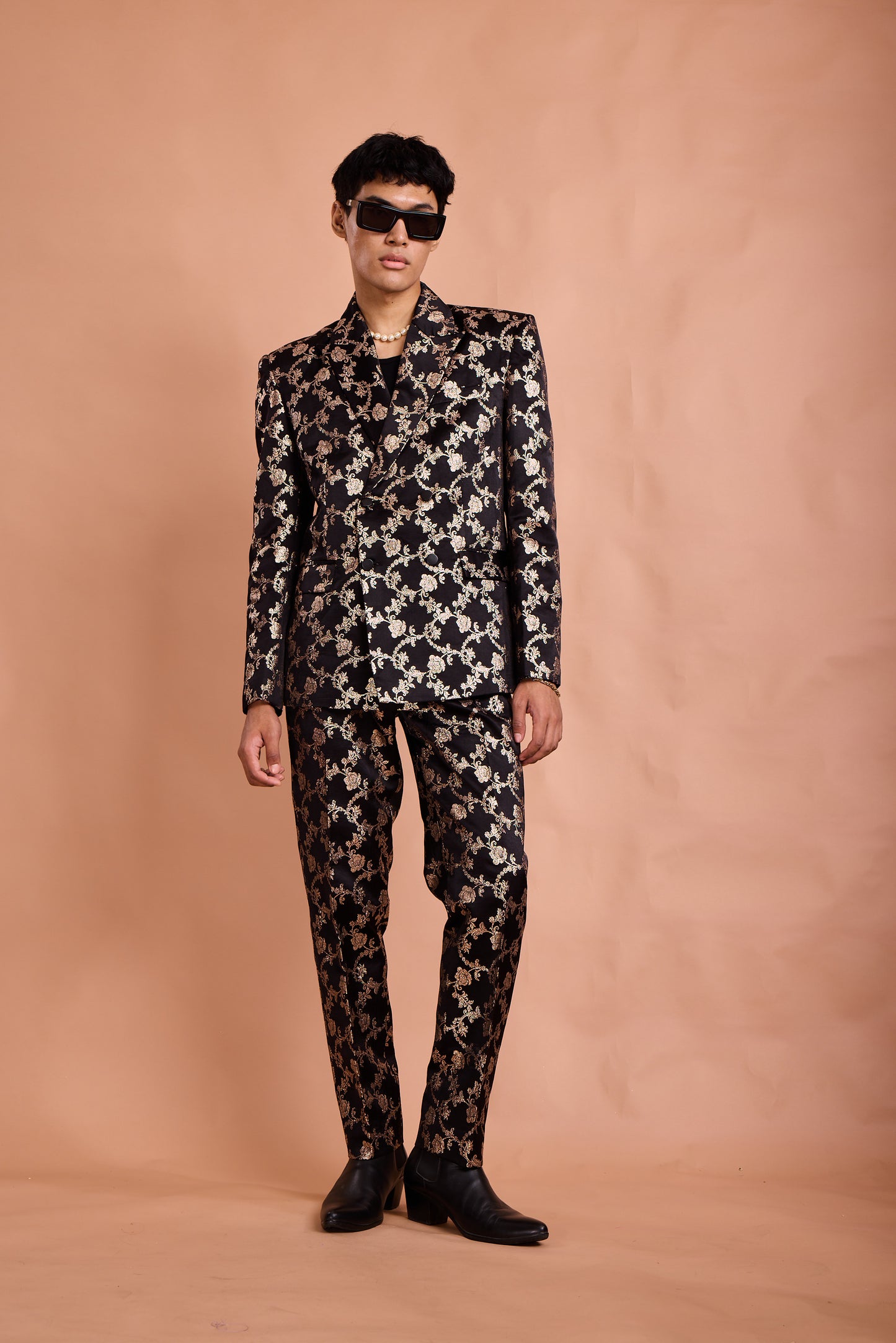 Black & Gold Brocade Indo-Western Suit Set