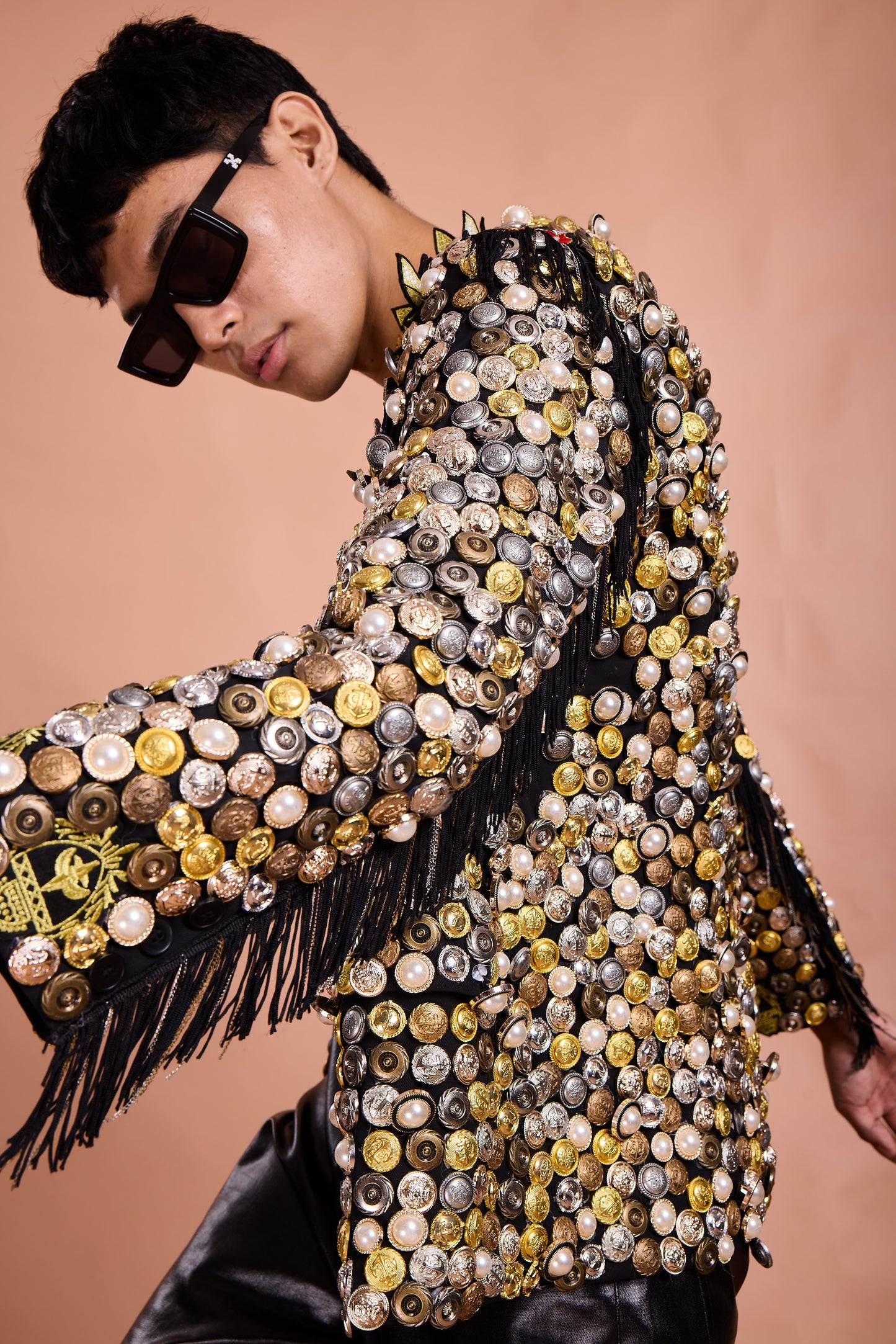 Regal Coin Couture Embellished Fringe Jacket