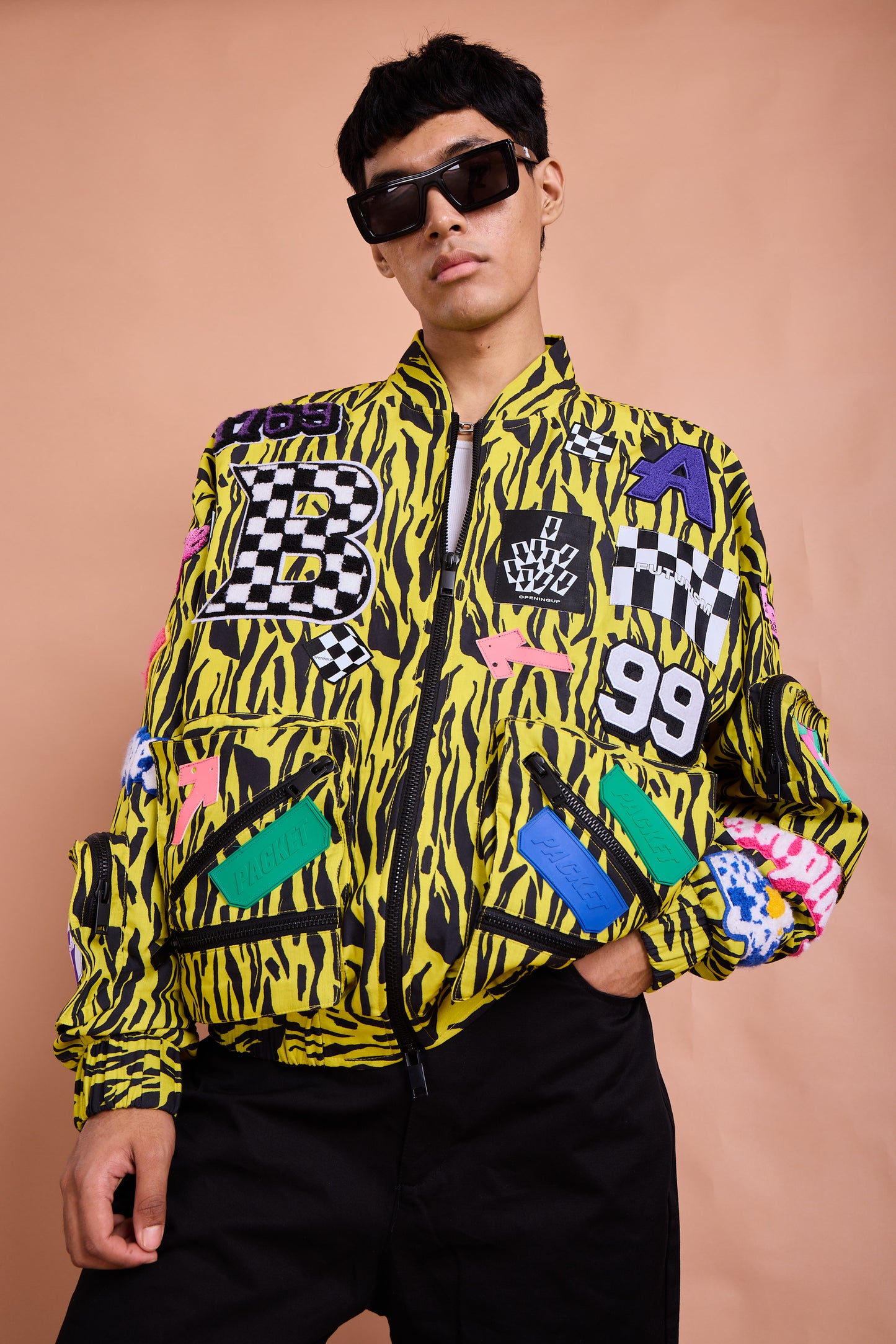 Neon Graphic Patch Bomber Jacket