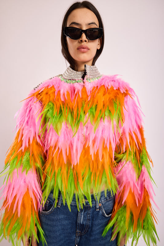 Tri color fur jacket