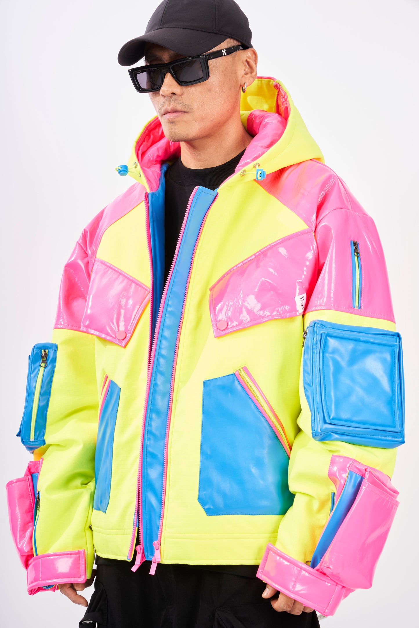 Neon Techno Utility Puffer Jacket