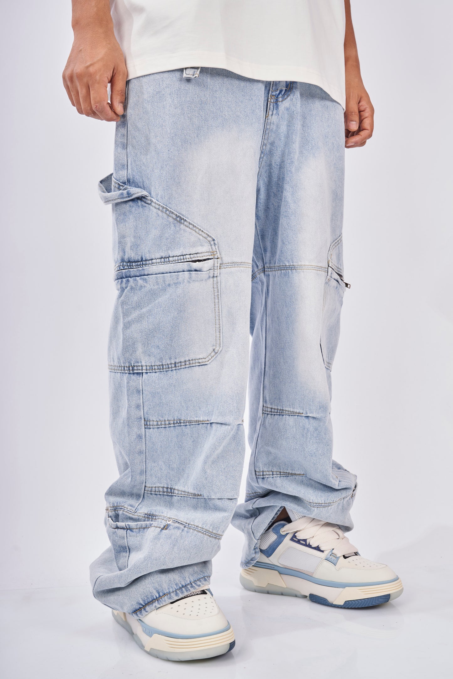 Light Wash Multi-Pocket Utility Denim Pants