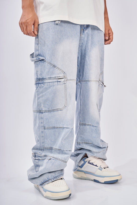 Light Wash Multi-Pocket Utility Denim Pants