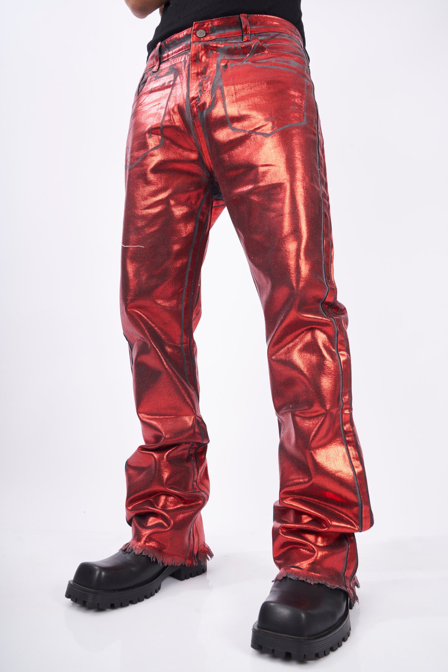 Metallic Red High-Gloss Statement Pants