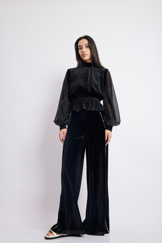 BLACK VELVET FLOWY SET