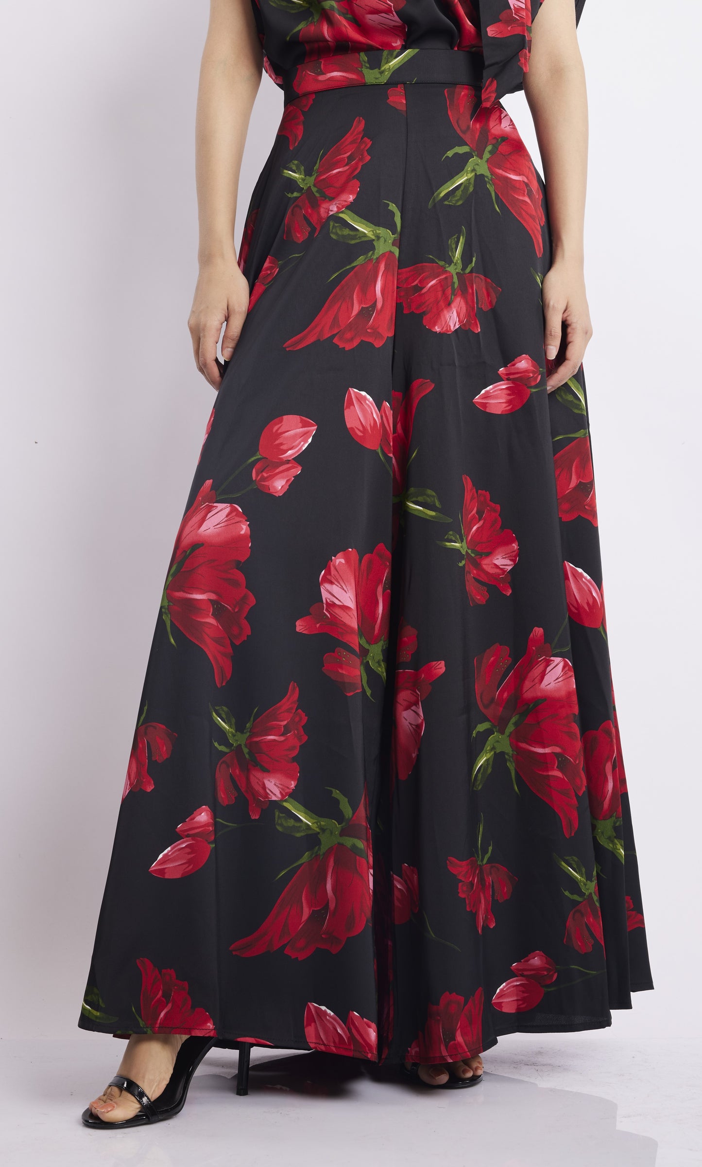 Black Floral Wide-Leg Palazzo Pants