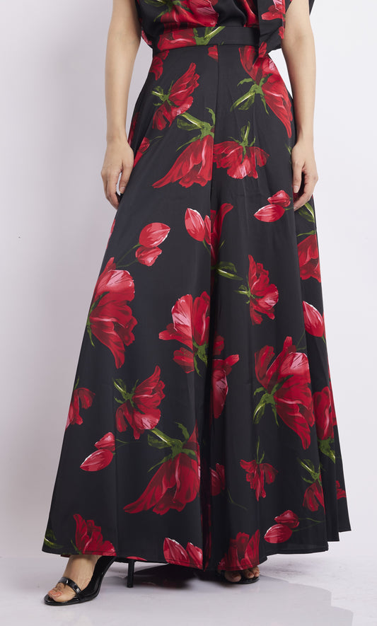 Black Floral Wide-Leg Palazzo Pants