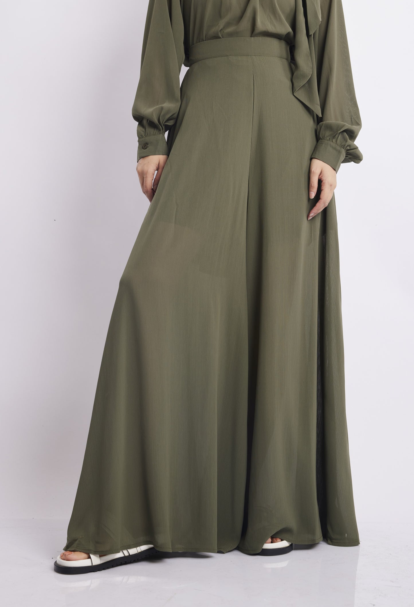 Olive Green Flowy Wide-Leg Palazzo Pants