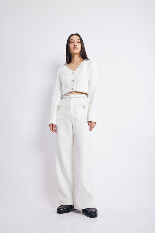 WHITE CROP TOP PANT SET