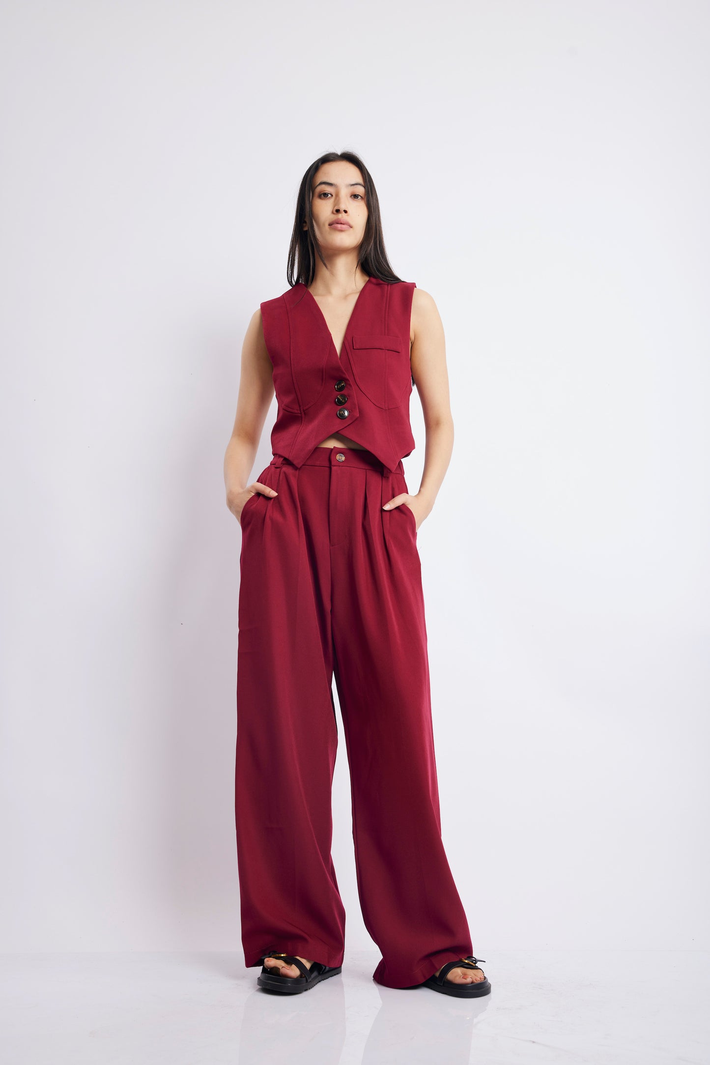 MAROON WAISTCOAT PANT SET