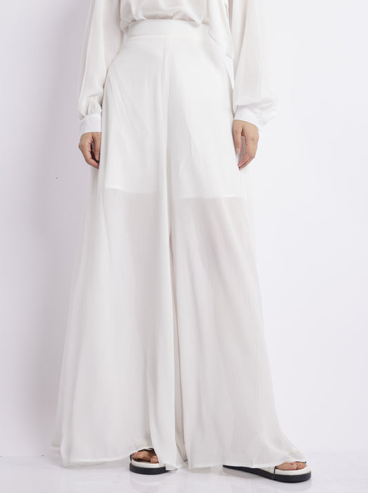 White Flowy Chiffon Wide-Leg Palazzo Pants