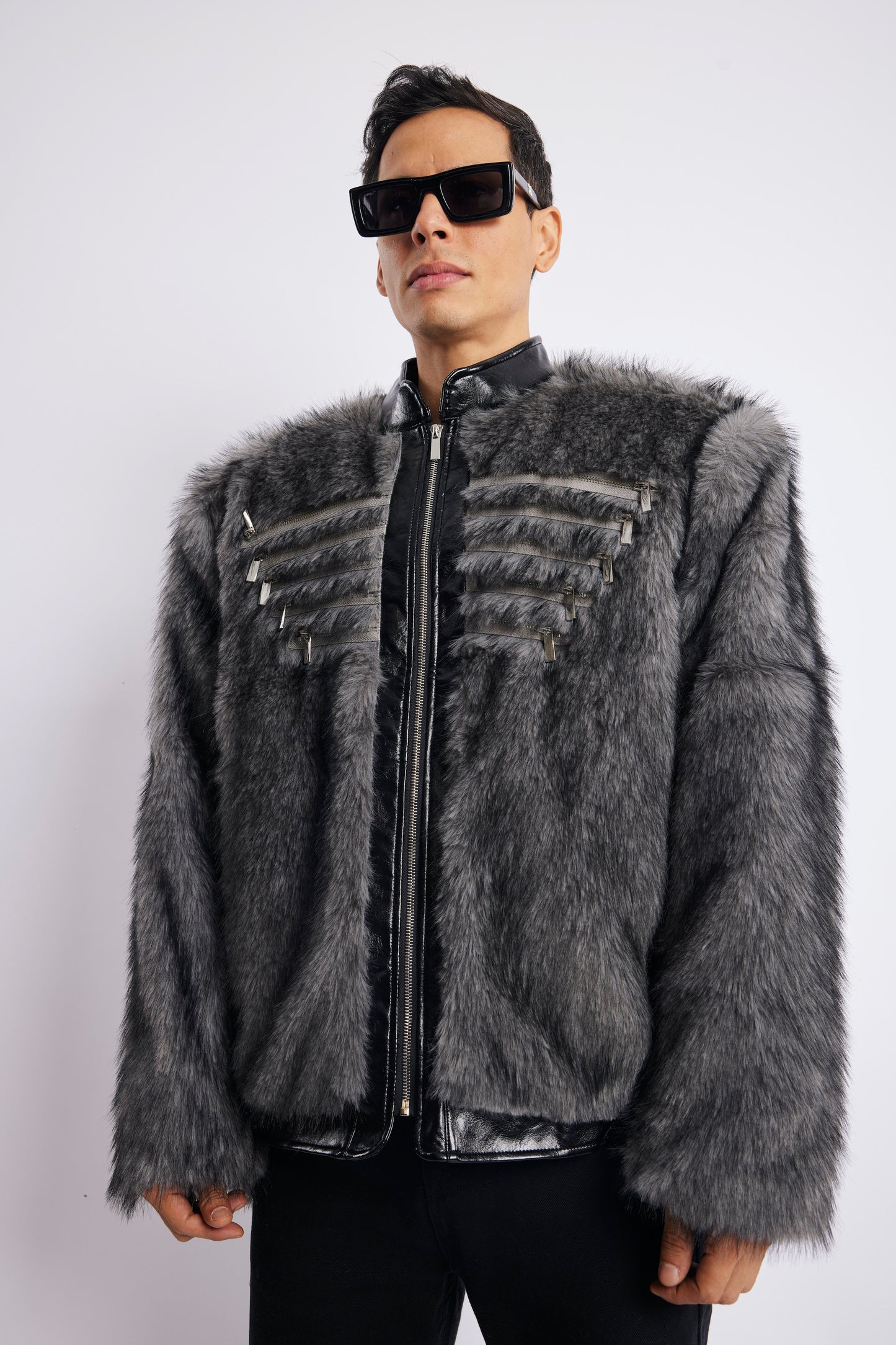 Grey Faux Fur Moto Hybrid Jacket