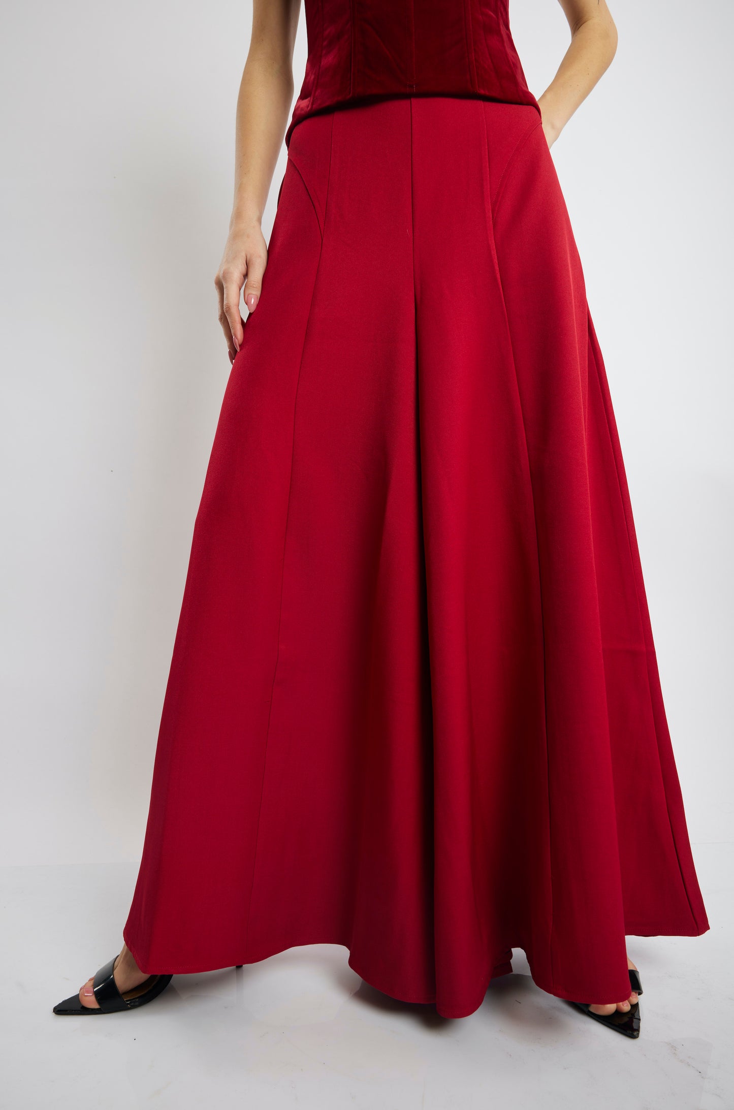 Crimson Flared High-Waist Palazzo Pants