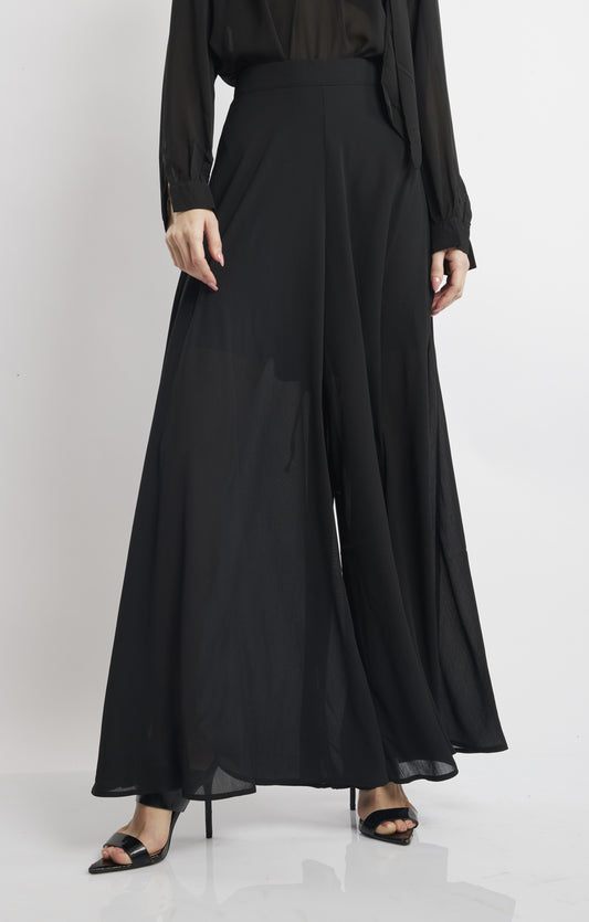Black Fluid Wide-Leg Palazzo Pants