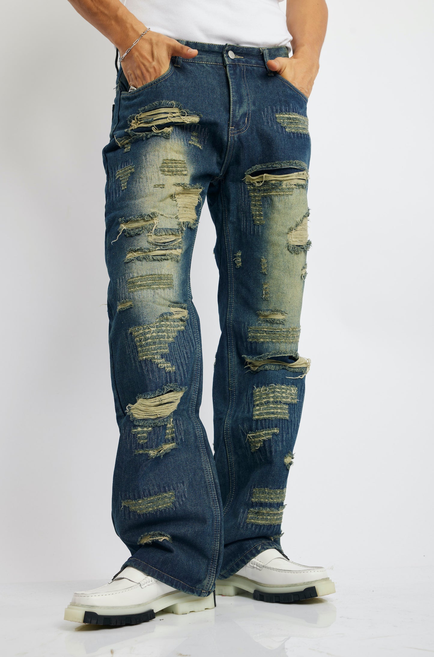 Heavy Distressed Flared Denim Pants