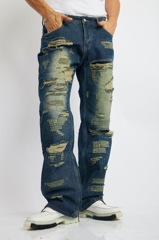 Heavy Distressed Flared Denim Pants