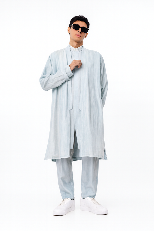 Ice Blue Textured Indo-Western Set