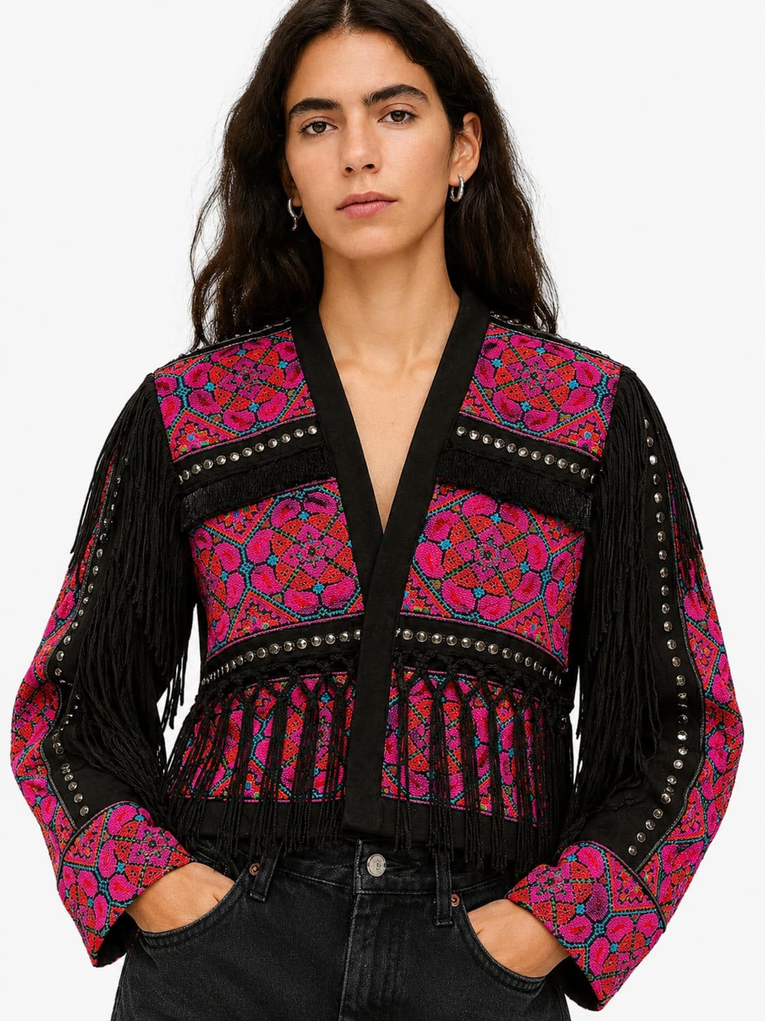 Pink black boho jacket