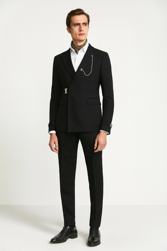Black Royal Chain Double-Breasted Suit