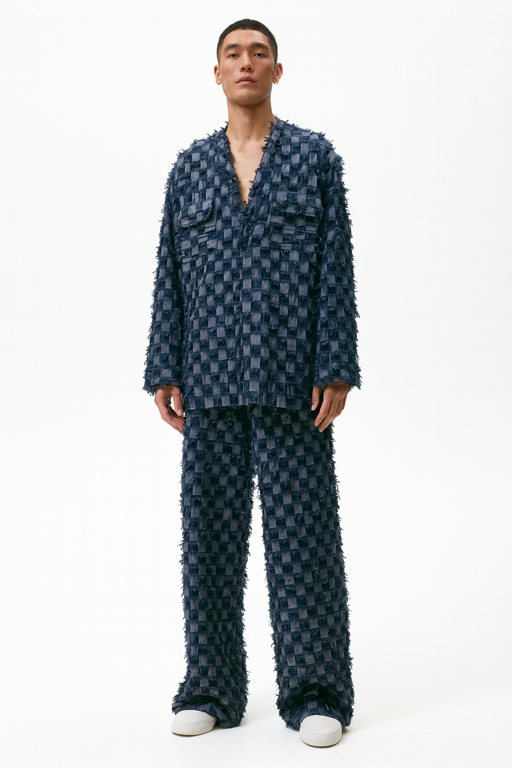 Navy Textured Checkered Co-ord Set