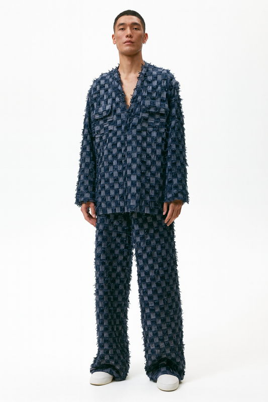 Navy Textured Checkered Co-ord Set