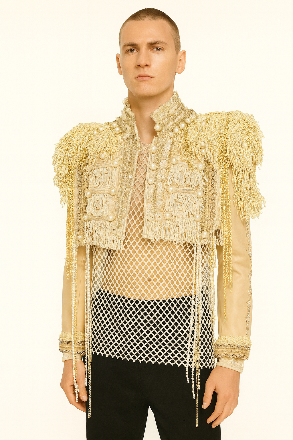 Gold Baroque Embellished Military Crop Jacket