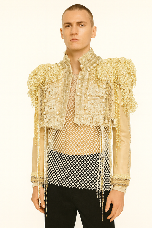 Gold Baroque Embellished Military Crop Jacket