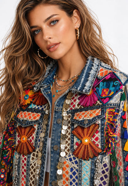 Embellished Boho Denim Jacket