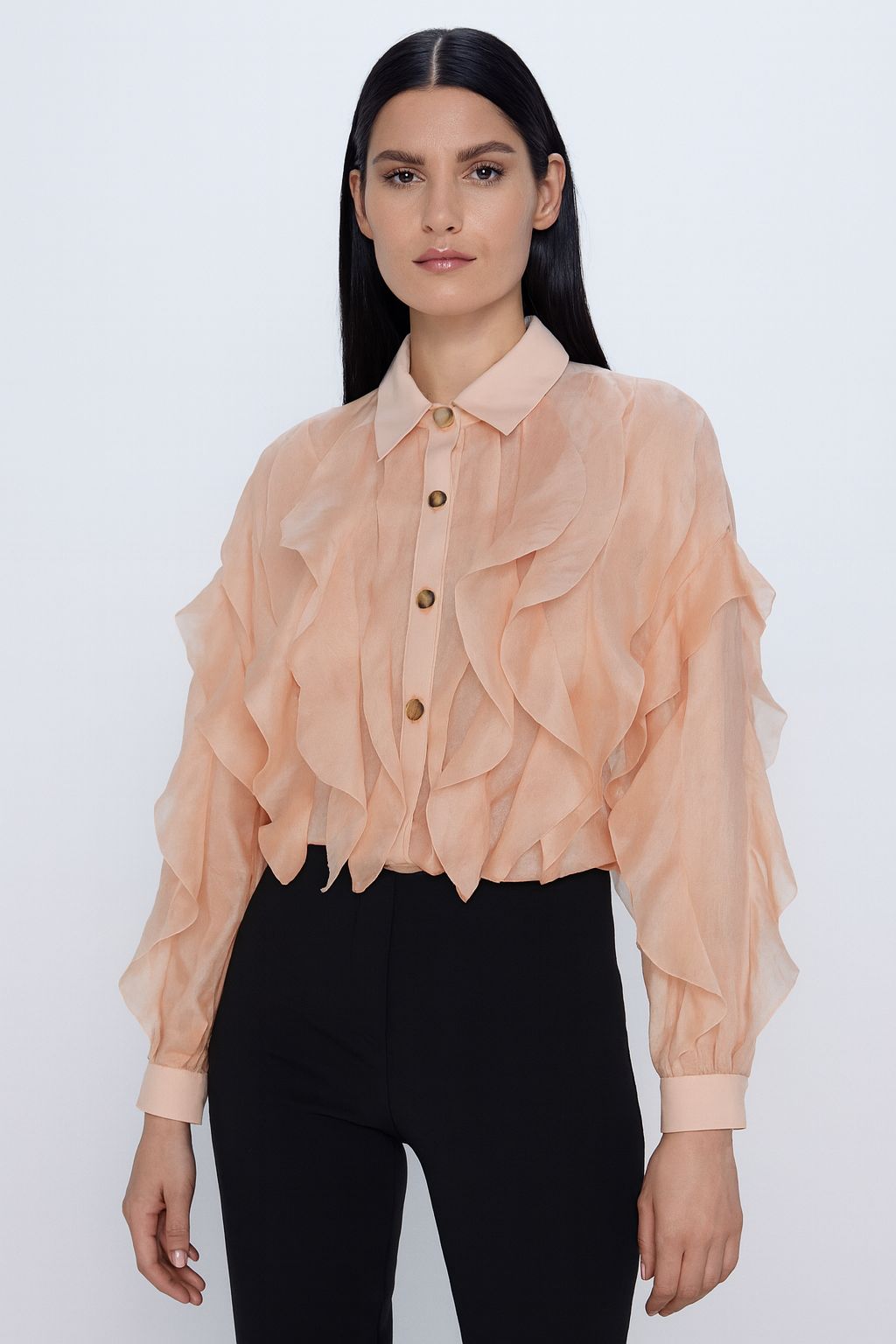 Peach Wave Ruffle Blouse
