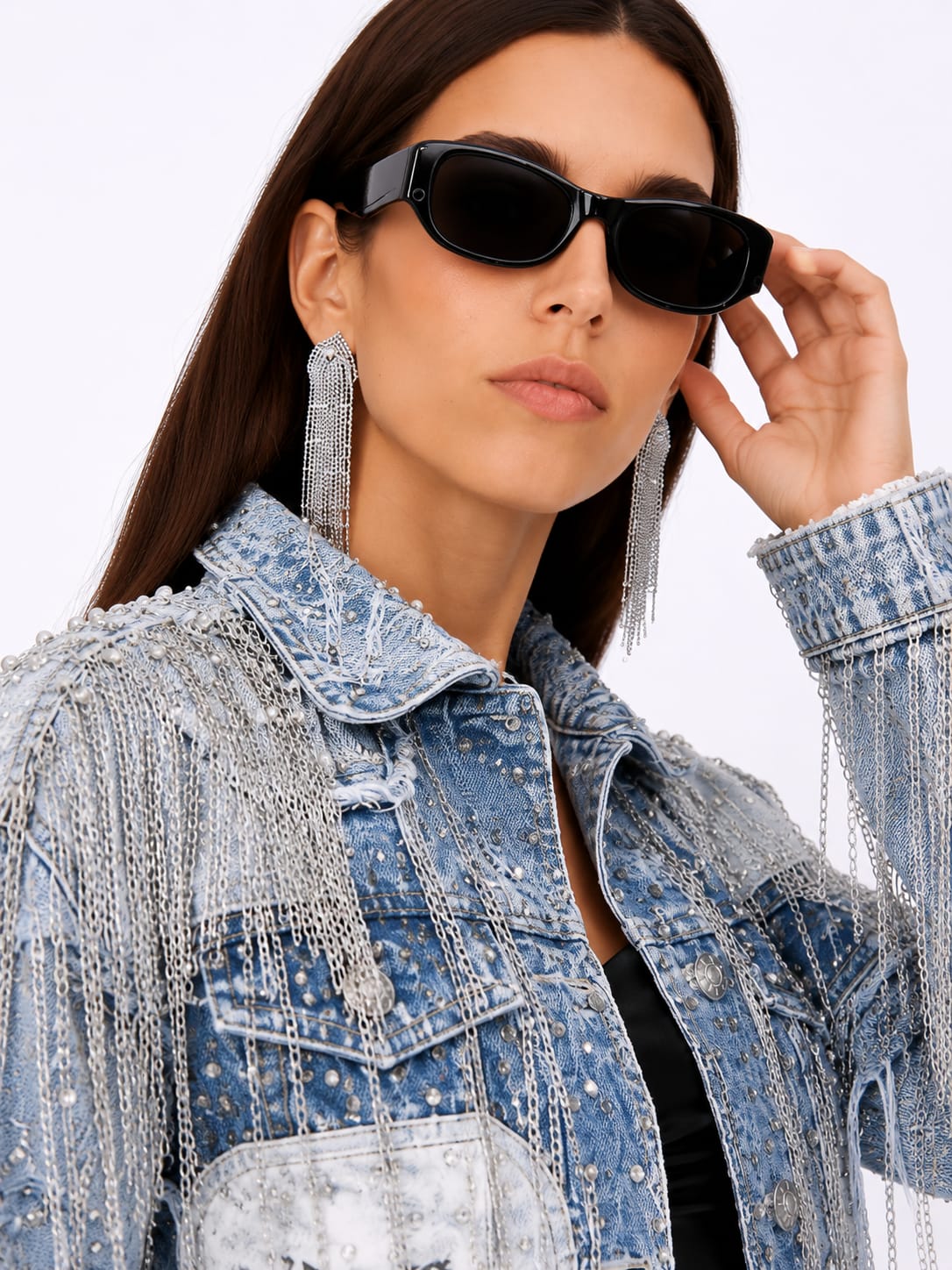 Embellished Distressed Denim Jacket