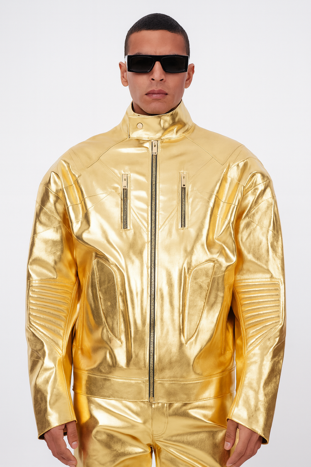 Metallic Gold Moto Leather Jacket