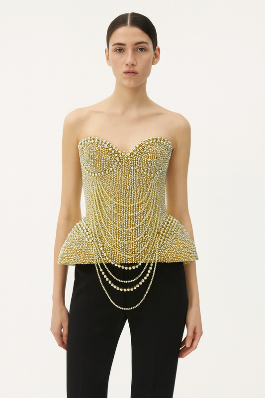 Gold Pearl Embellished Corset
