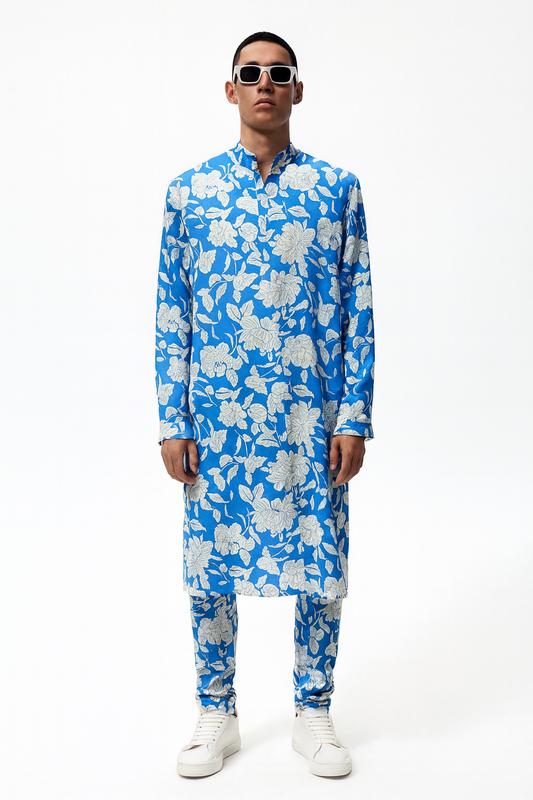 Blue Floral Statement Long Kurta