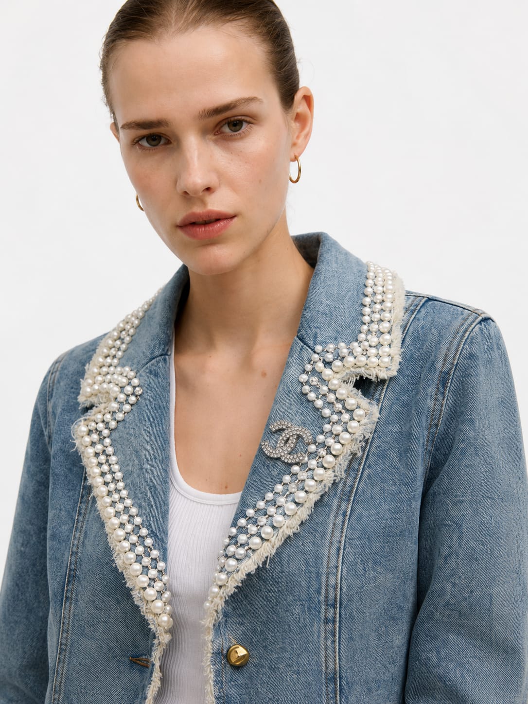 Pearl Collar Denim Jacket