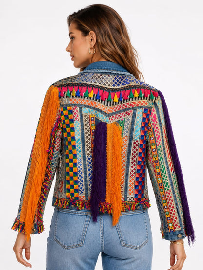 Embellished Boho Denim Jacket