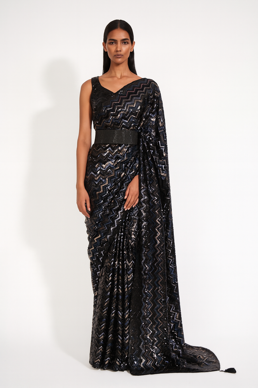 Midnight Chevron Sequin Saree