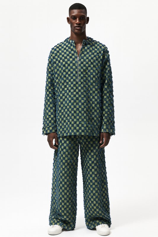 Green Textured Checkered Co-ord Set