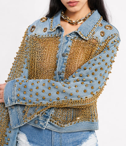 Chain Fringe Studded Denim Jacket