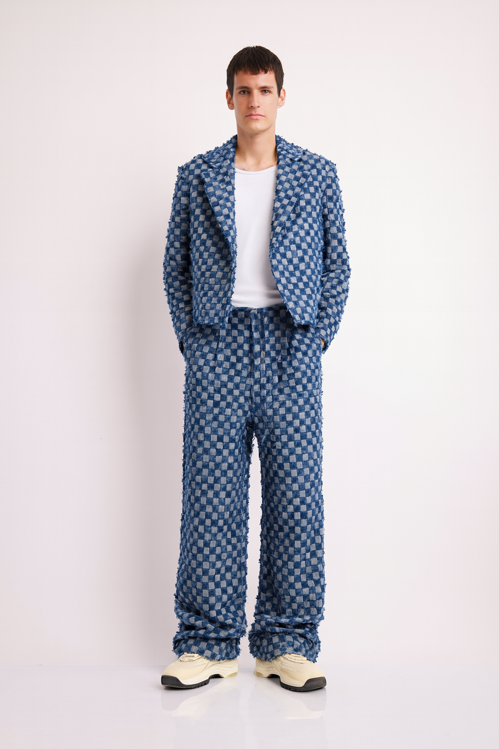 Blue Textured Checkered Co-ord Set