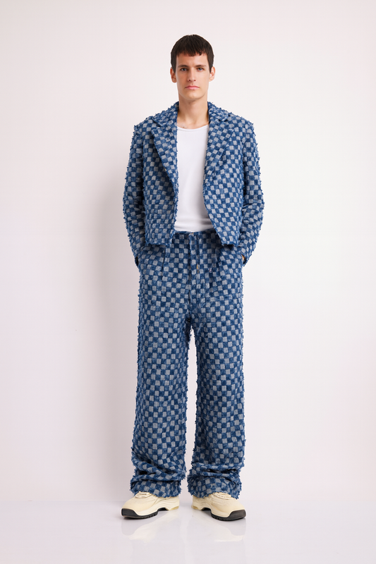 Blue Textured Checkered Co-ord Set