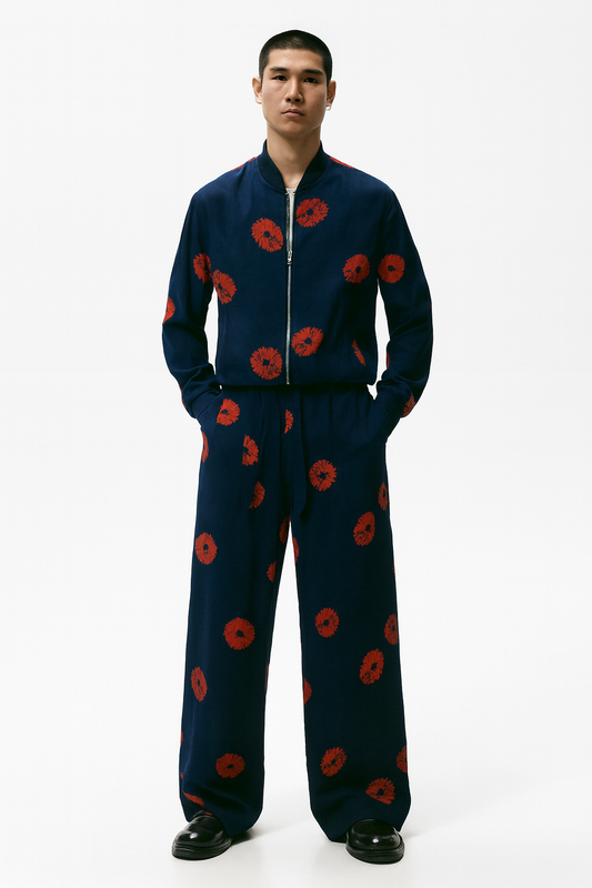 Navy & Red Floral Motif Bomber Co-Ord Set