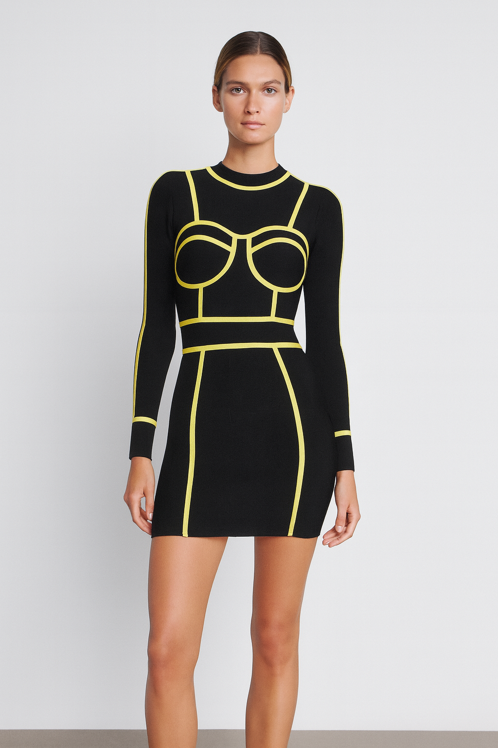 Black and Neon Yellow Bodycon Mini Dress