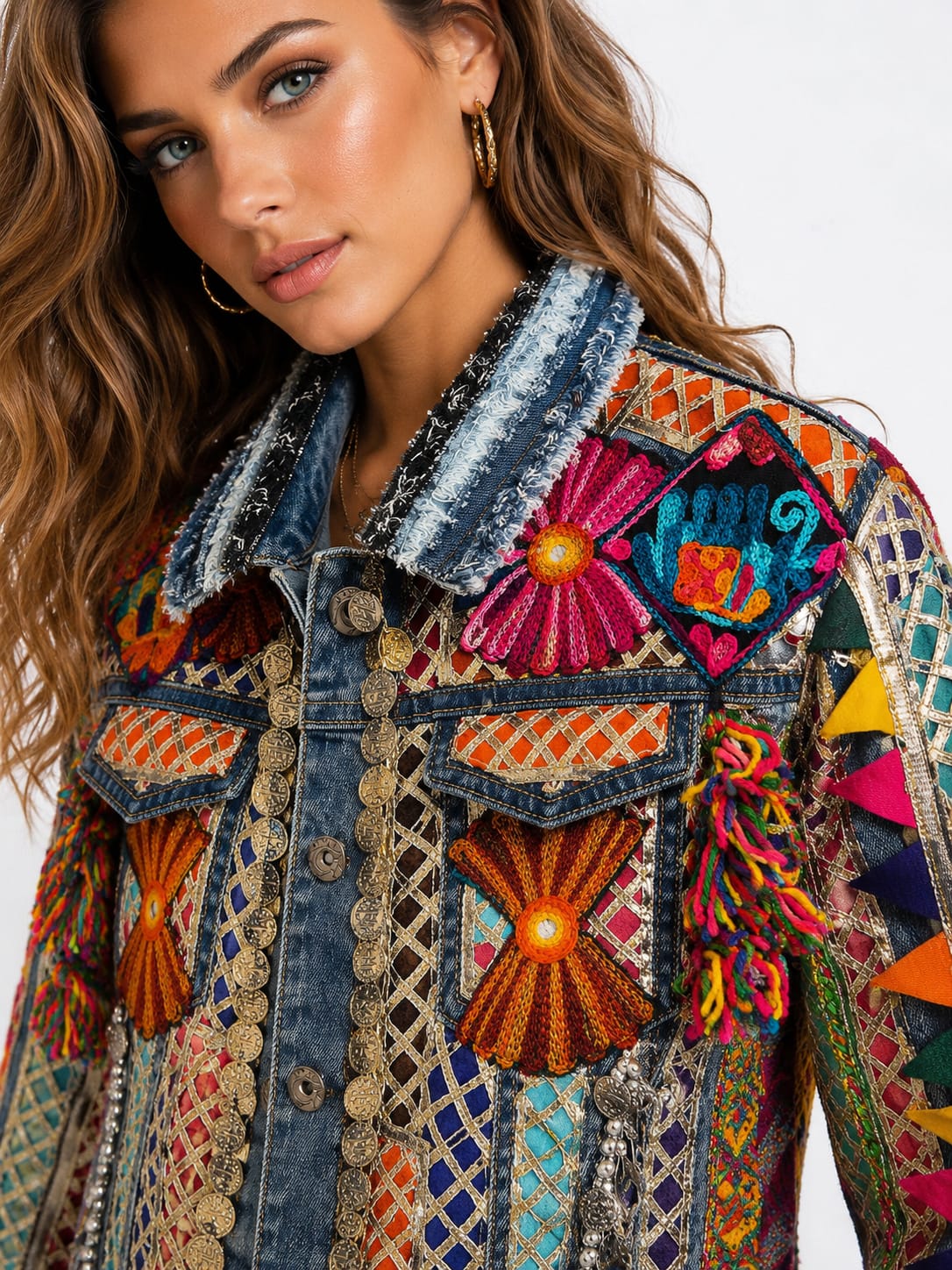 Embellished Boho Denim Jacket