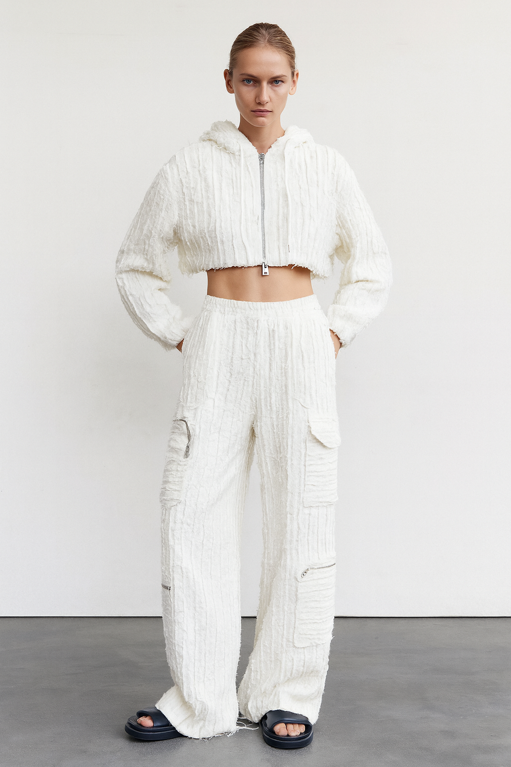 Ivory Textured Cargo Co-ord Set