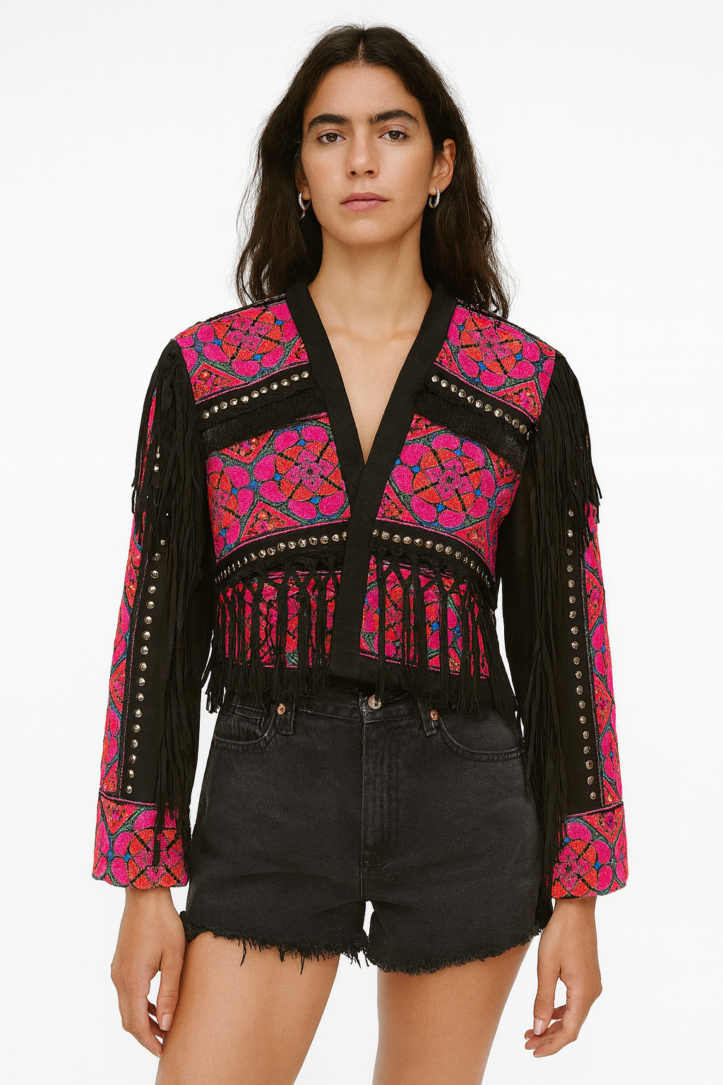 Pink black boho jacket