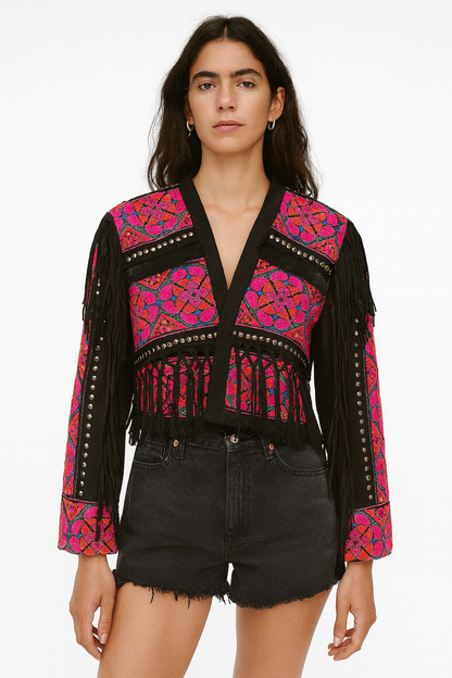 Pink black boho jacket