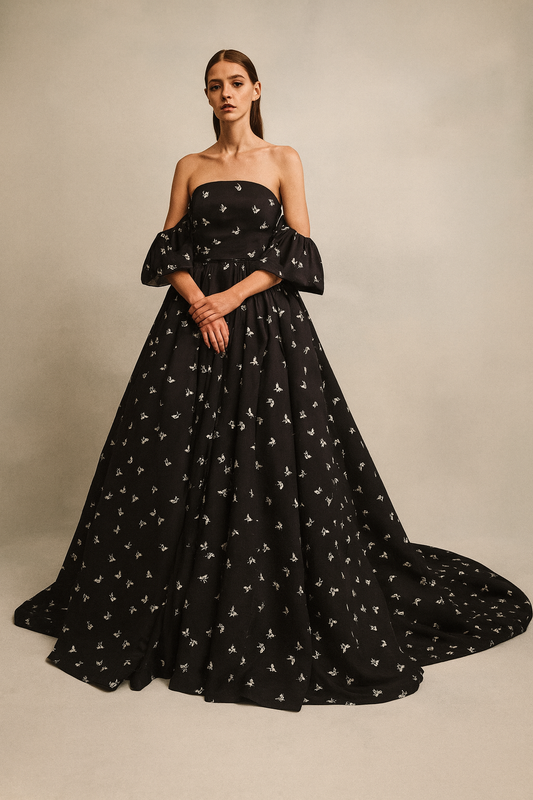 Midnight Blossom Embroidered Gown