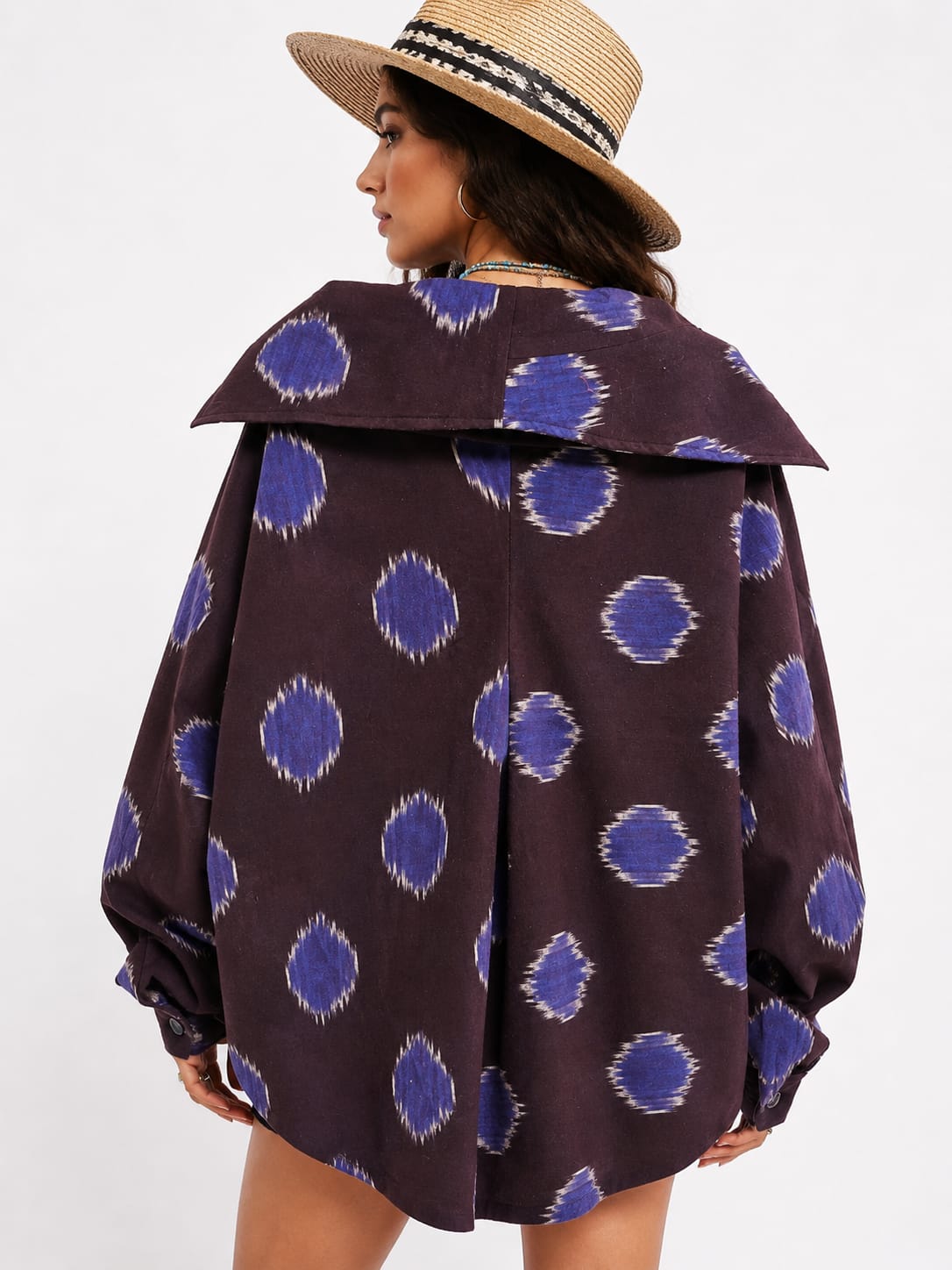 Indigo Ikat Print Oversized Zip Jacket