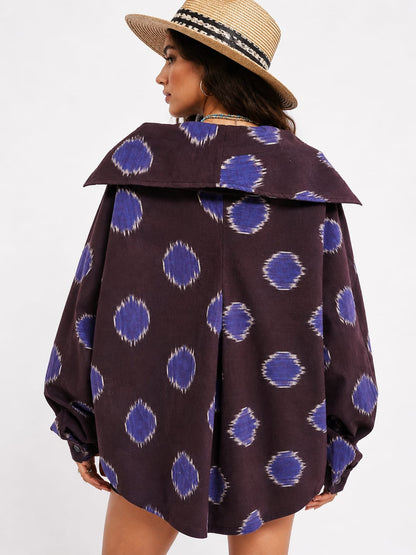 Indigo Ikat Print Oversized Zip Jacket